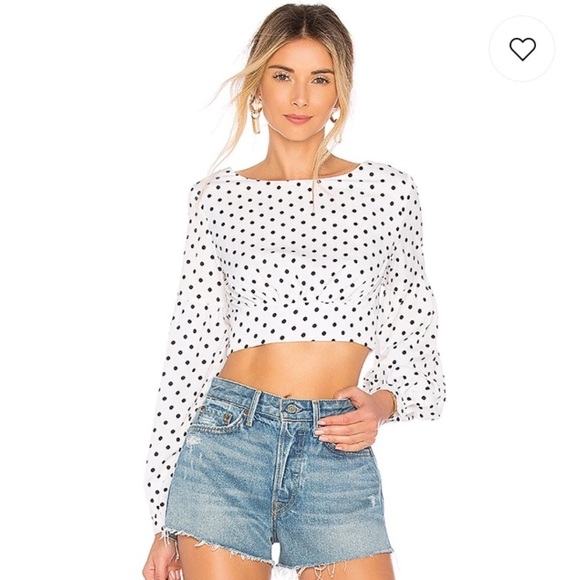 superdown Tops - Superdown white polka dots crop top medium